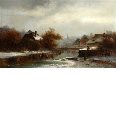 Lot 24 - Anton Doll German, 1826-1887 Skating on a Pond...