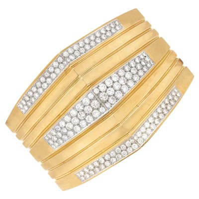 Lot 369 - Gold and Diamond Cuff Bangle Bracelet