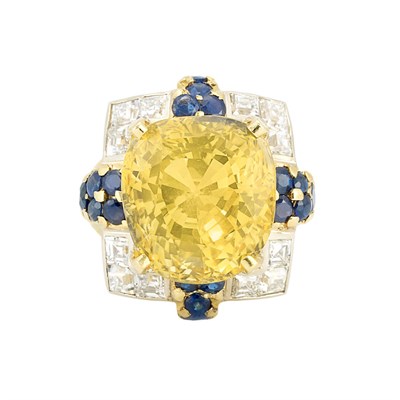Lot 872 - Gold, Yellow Sapphire, Diamond and Sapphire Ring