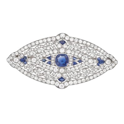 Lot 228 - Edwardian Platinum, Sapphire and Diamond Brooch