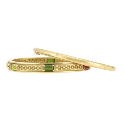Lot 11 - Gold and Gem-Set Bangle Bracelet, Vahe Naltchayan, and Gold and Diamond Bangle Bracelet