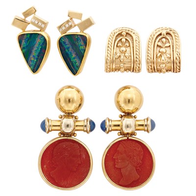 Lot 366 - Three Pairs of Gold Earrings