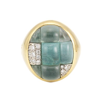 Lot 45 - Gold, Cabochon Aquamarine and Diamond Ring, Pomellato