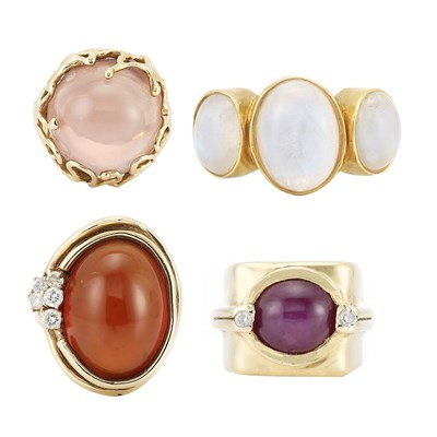 Lot 652 - Four Gold and Cabochon Stone Rings