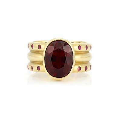 Lot 635 - High Karat Gold, Garnet and Ruby Band Ring, Reinstein/Ross