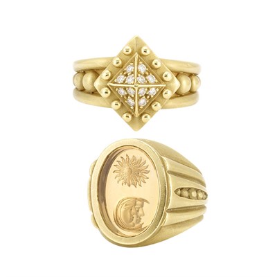 Lot 146 - Two Gold, Diamond and Crystal Intaglio Rings, Barry Kieselstein-Cord