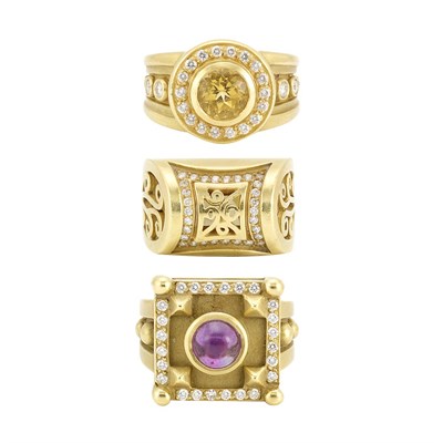 Lot 750 - Three Gold, Diamond and Multicolored Stone Rings, Barry Kieselstein-Cord