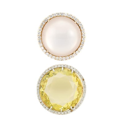 Lot 55 - Gold, Moonstone and Diamond Ring and Lemon Quartz and Diamond Ring