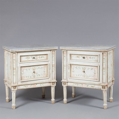 Lot 491 - Pair French Style Painted Bedside Chests...