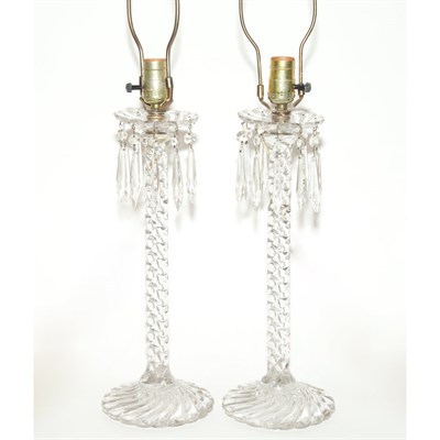 Lot 358 - Pair of Glass Spiral-Form Lamps Height 16 inches.