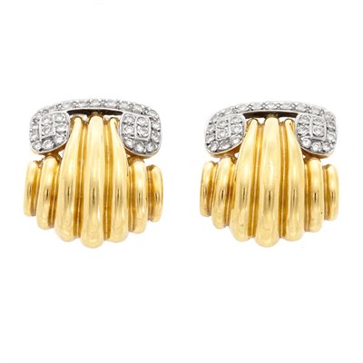 Lot 942 - Pair of Two-Color Gold and Diamond Earclips