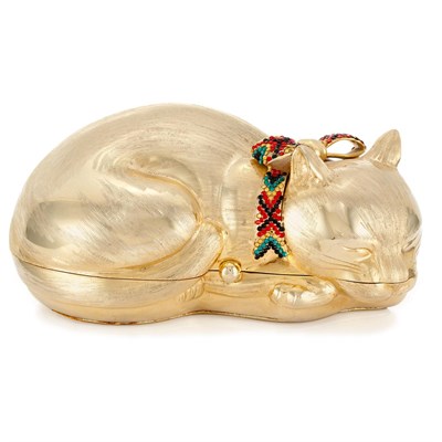 Lot 1004 - Gold-Tone Metal and Multicolored Rhinestone Cat Evening Purse, Judith Leiber