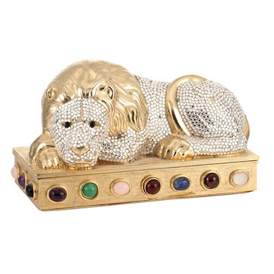 Lot 1018 - Gold-Tone Metal and Rhinestone Lion Evening Purse, Judith Leiber