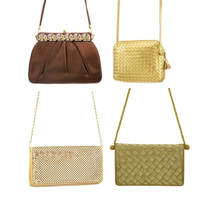 Lot 1028 - Four Fabric, Gold-Tone Metal and Rhinestone Purses