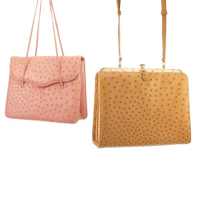 Lot 1030 - Two Pink and Tan Ostrich Purses, Judith Leiber