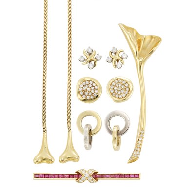 Lot 303 - Group of Gold, Sterling Silver, Diamond and Gem-Set Jewelry, Tiffany & Co., and Pair of Gold, Platinum and Diamond Earrings