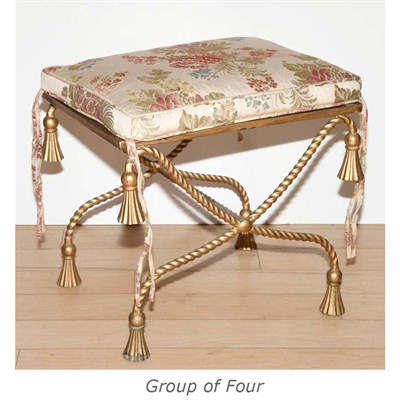 Lot 180 - Group of Four Rope-Form Iron Stools Height 20...