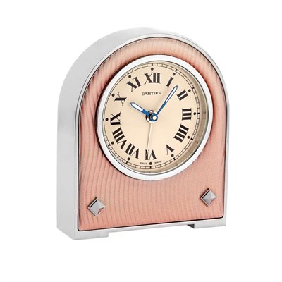 Lot 221 - Stainless Steel and Pink Resin Desk Alarm Clock, Cartier