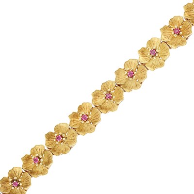 Lot 325 - Gold and Ruby Floret Bracelet, Cartier