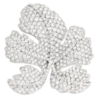 Lot 376 - White Gold and Diamond Leaf Clip-Brooch, David Morris