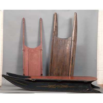 Lot 153 - Group of Three Painted Wood Sleds Length of...