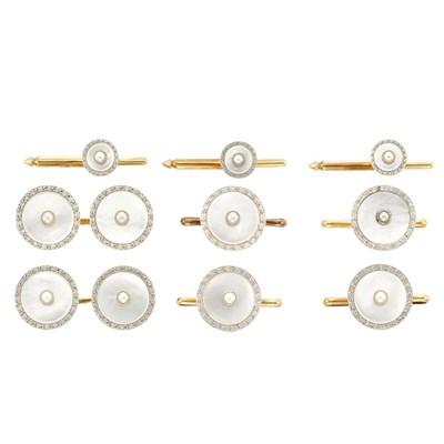 Lot 723 - Antique Gold, Platinum, Mother-of-Pearl and Pearl Dress Set