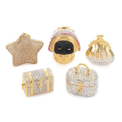 Lot 1022 - Five Multicolored Rhinestone Pill Boxes, Judith Leiber