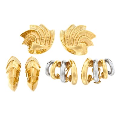 Lot 293 - Three Pairs of Gold Earclips