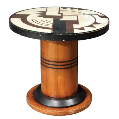 Lot 214 - Glass Top Geometric Painted Fruitwood Side...