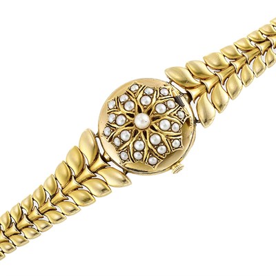 Lot 89 - Antique Gold, Pearl and Split Pearl Bracelet-Watch, Marcus & Co.