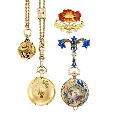 Lot 597 - Group of Enamel, Gem-Set and Freshwater Pearl Period Jewelry