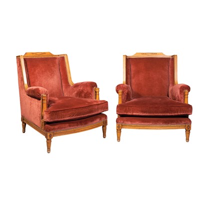 Lot 203 - Pair of Louis XVI Style Carved and Upholstered...