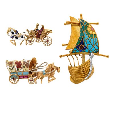 Lot 382 - Three Gold and Enamel Pins