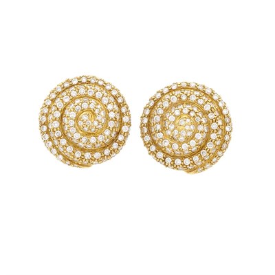 Lot 674 - Pair of Gold and Diamond Spiral Earclips