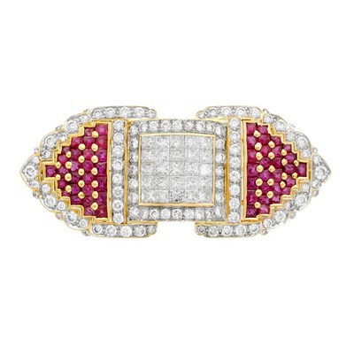 Lot 864 - Gold, Diamond and Ruby Pendant-Brooch