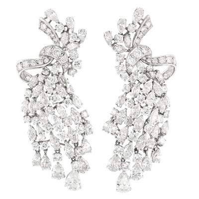 Lot 713 - Pair of Platinum and Diamond Pendant-Earclips