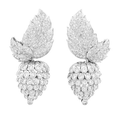 Lot 836 - Pair of White Gold and Diamond Pendant-Earclips