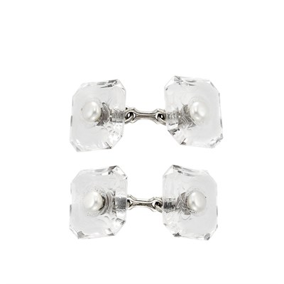 Lot 726 - Pair of Rock Crystal and Split Pearl Cufflinks