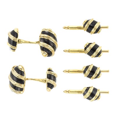 Lot 766 - Gentleman's Gold and Black Enamel Dress Set, Tiffany & Co., Schlumberger