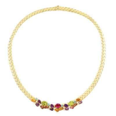 Lot 628 - Braided Gold Mesh, Gem-Set and Diamond Necklace