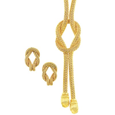 Lot 974 - Woven Gold Sautoir and Pair of Earrings, Ilias Lalaounis
