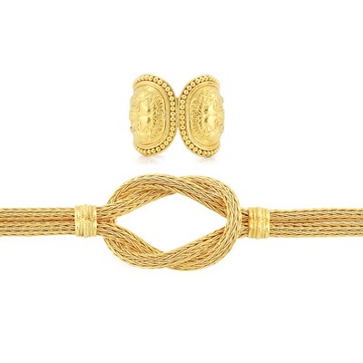 Lot 759 - Woven Gold Knot Bracelet and Ring, Ilias Lalaounis