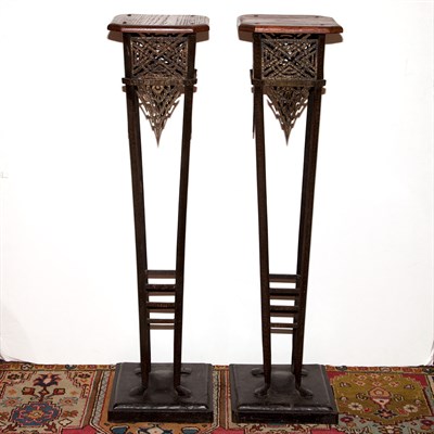 Lot 471 - Pair of Art Deco Oak and Wrought Iron...