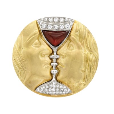 Lot 972 - Gold, Cabochon Garnet and Diamond 'Tristan and Isolde' Pendant-Brooch, Henryk Kaston after Dali