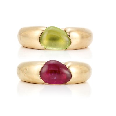 Lot 35 - Pair of Gold and Cabochon Gem-Set Rings