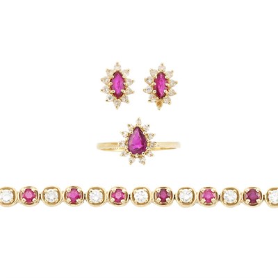Lot 809 - Group of Gold, Ruby and Diamond Jewelry