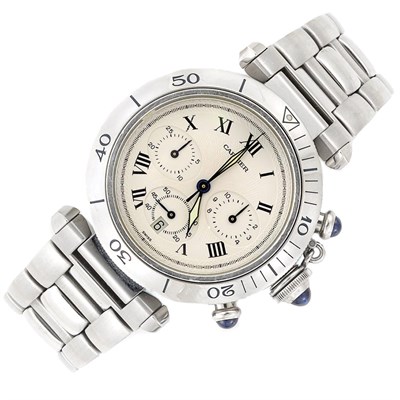 Lot 529 - Gentleman's Stainless Steel 'Pasha' Chronograph Wristwatch, Cartier