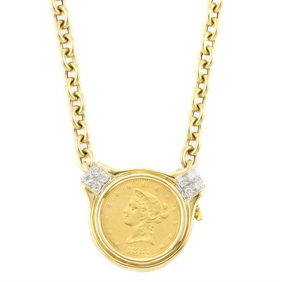 Lot 358 - Gold, U.S. Gold Coin and Diamond Chain Necklace