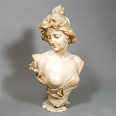 Lot 422 - Art Nouveau Carved Alabaster Bust of a Maiden...