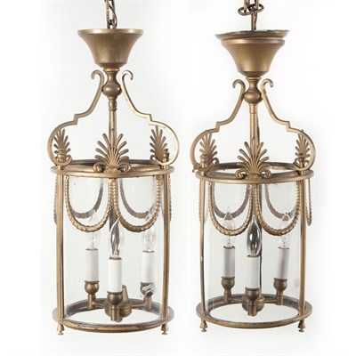 Lot 357 - Pair of Empire Style Brass and Glass...